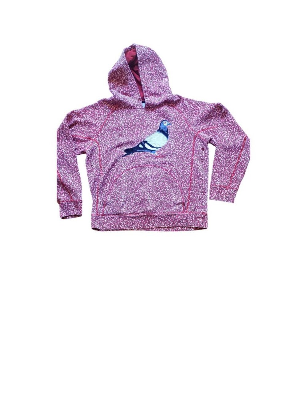Staple Pigeon Speckled Hoodie Sweatshirt Embroidered Bird Red White Medium